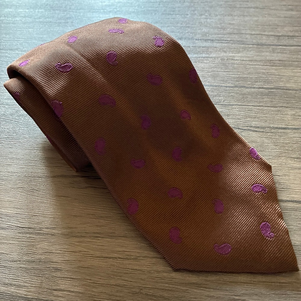 NWT Gianfranco Ferre Paisley Silk Tie OS Brown Mens Made in Italy Luxury Necktie